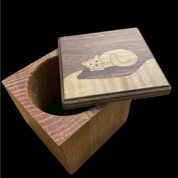 Vintage Round Mountain Woodworks Wooden Cube Jewelry Trinket Box - Picture 3 of 5